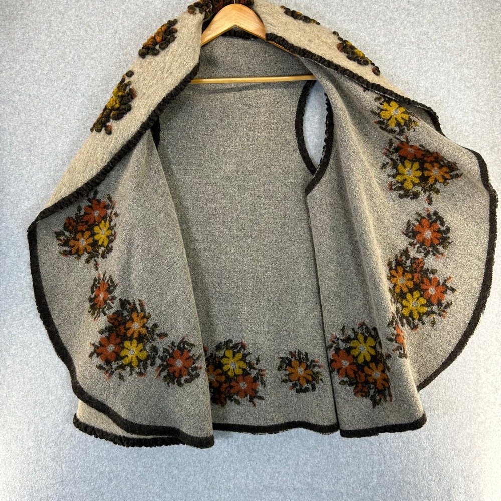 Boho Floral‎ Knit Vest Brown Neutrals Sleeveless Open Front Cardigan Womens OS - Picture 9 of 15